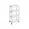 Úzký pojízdný regál na kolečkách, 4 patra, 40x22x86 cm, bílý