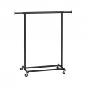 Ocelový šatní stojan na kolečkách, výsuvný, 90 kg, černý