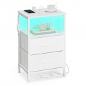 Bílý noční stolek s LED, USB a zásuvkami, 39,6x30x60,4 cm