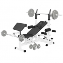 Gorilla Sports Posilovací lavice + litinový set činek, bílá