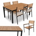 Zahradní set z akácie pro 4 osoby, černý kov, polstrování